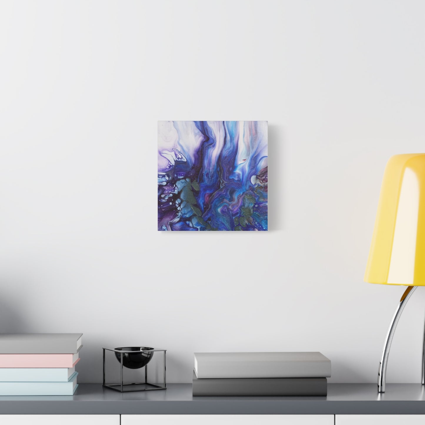 Abstract Ocean Blue Acrylic Pour Matte Canvas - Stretched Wall Art