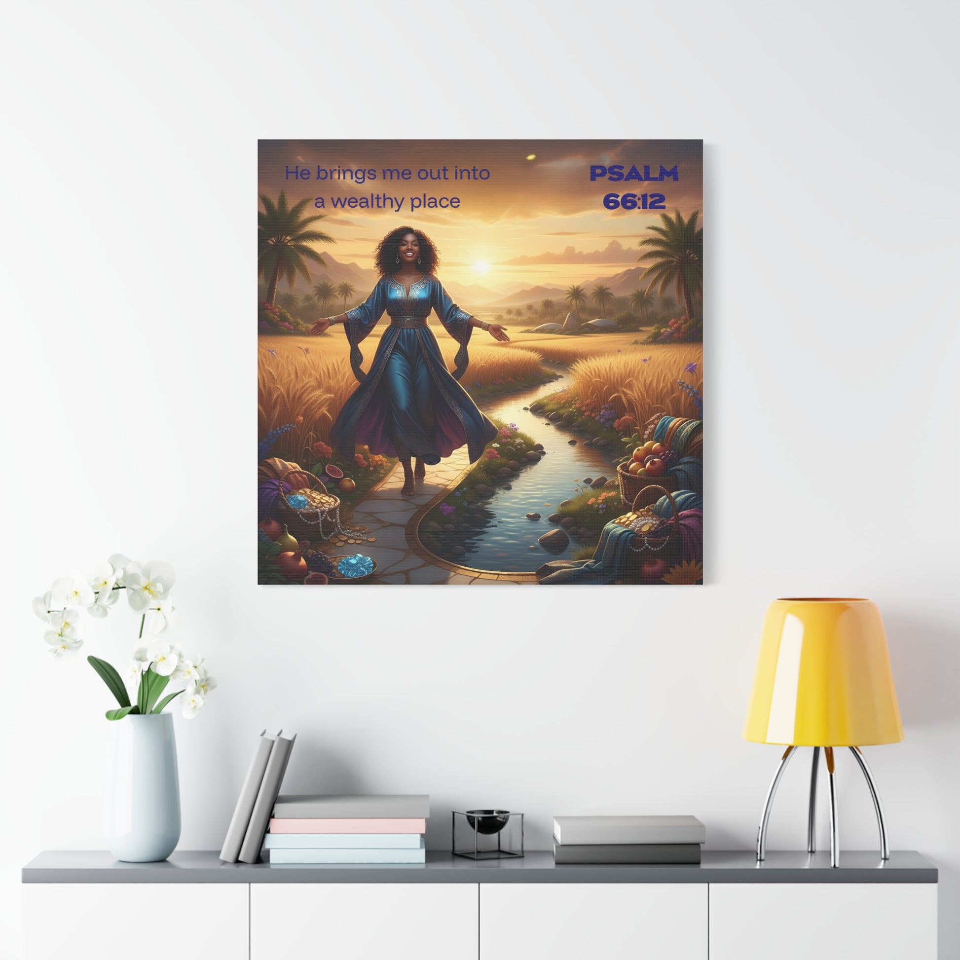 Psalm 66:12 Canvas Print - 'Place of Abundance' Christian Wall Art, Faith Decor Gift