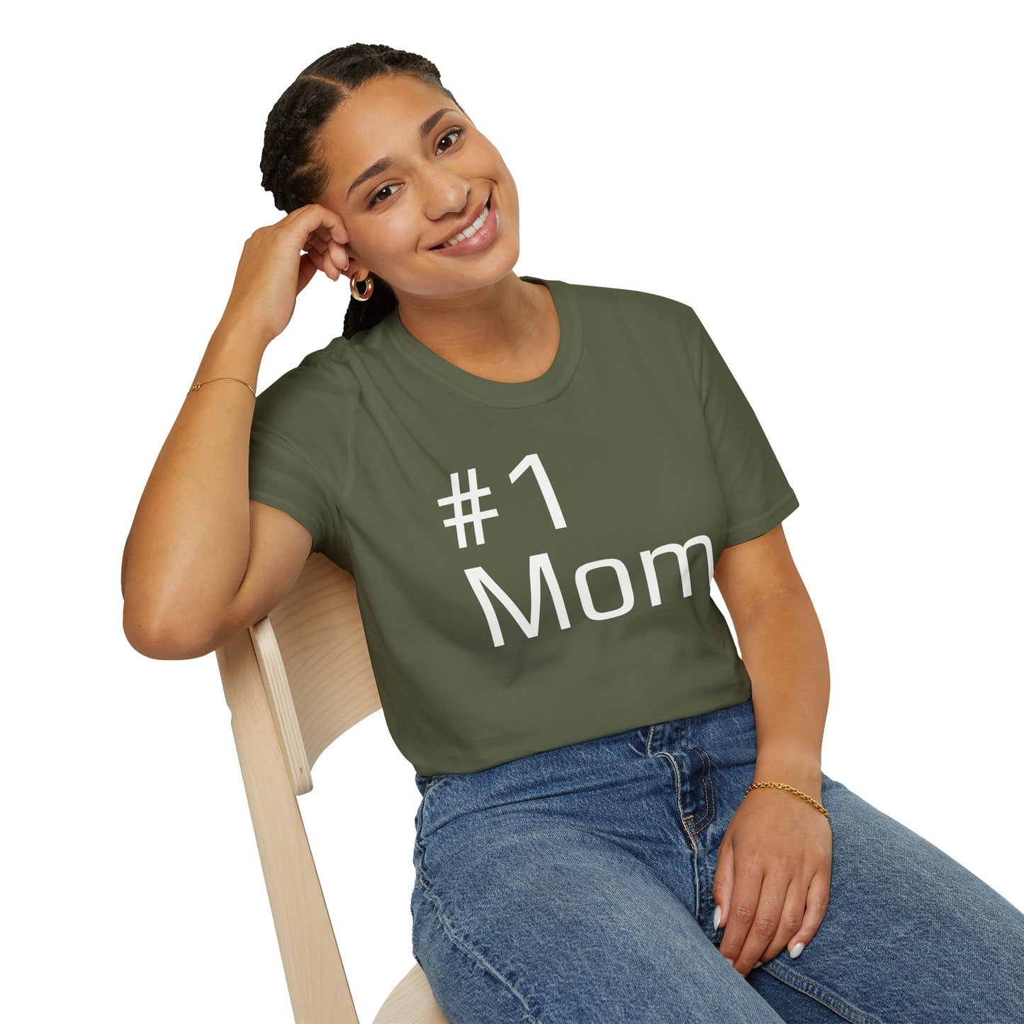 #1 Mom Unisex Softstyle T-Shirt — Military Green & Dark Hues, Mother's Day Gift (S–3XL)