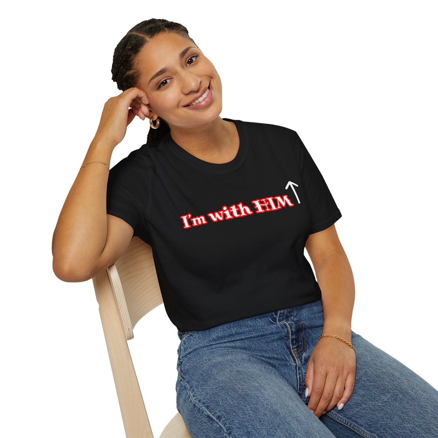 I'm With Him T-Shirt — Arrow Pointing Upward Christian Faith Graphic Tee