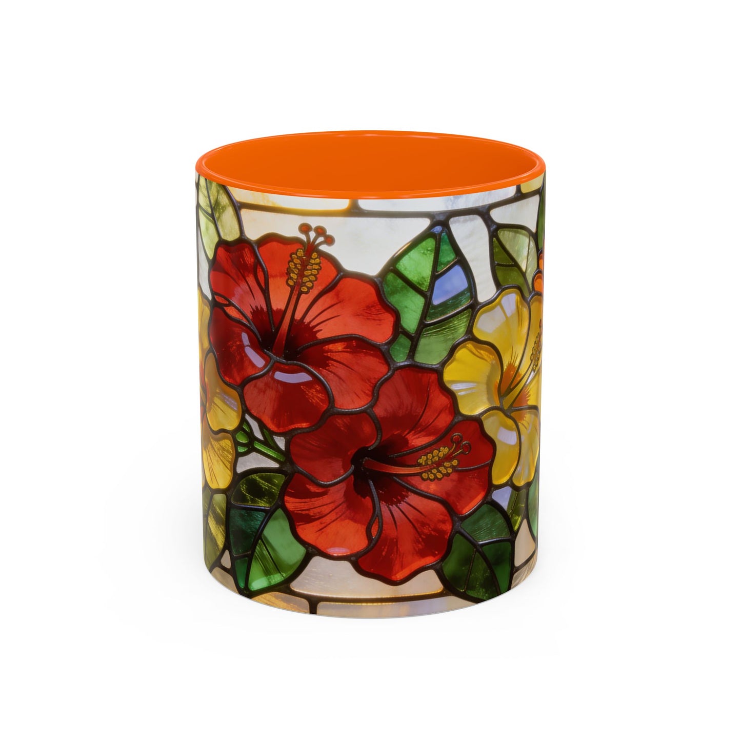 Floral Stained Glass Accent Coffee Mug – Hibiscus & Sunflower Design (11/15oz)