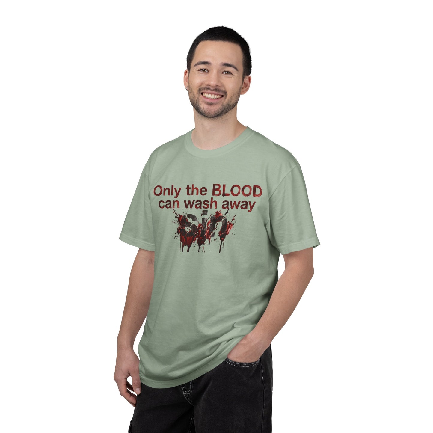 Graphic T-Shirt "Only the BLOOD Can Wash Away Sin" - Gothic Christian Message Tee
