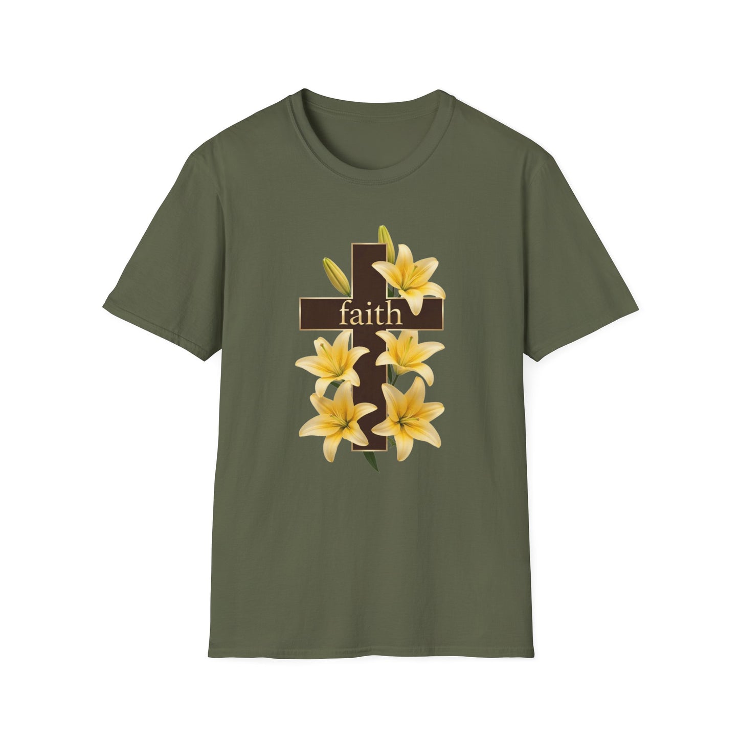 Faith Cross T‑Shirt with Yellow Lilies — Inspirational Christian Easter Tee