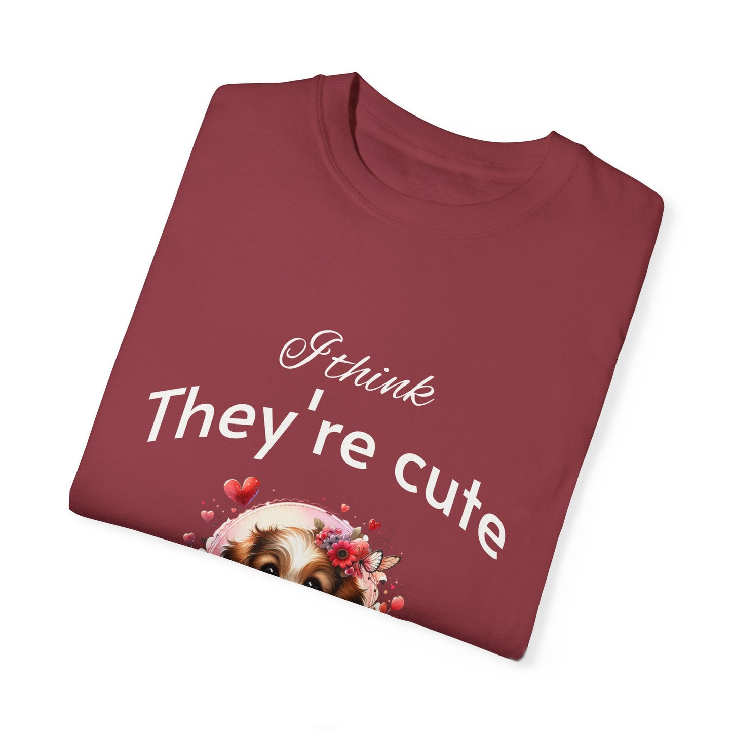 Cute Puppy Love adorned with hearts and beautiful flowers Unisex Garment-Dyed T-Shirt - Perfect for Dog Lovers