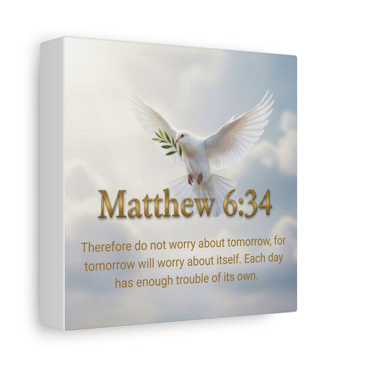Inspirational Wall Art, Matthew 6:34 Canvas Print, Uplifting Home Decoration, Motivational Gift