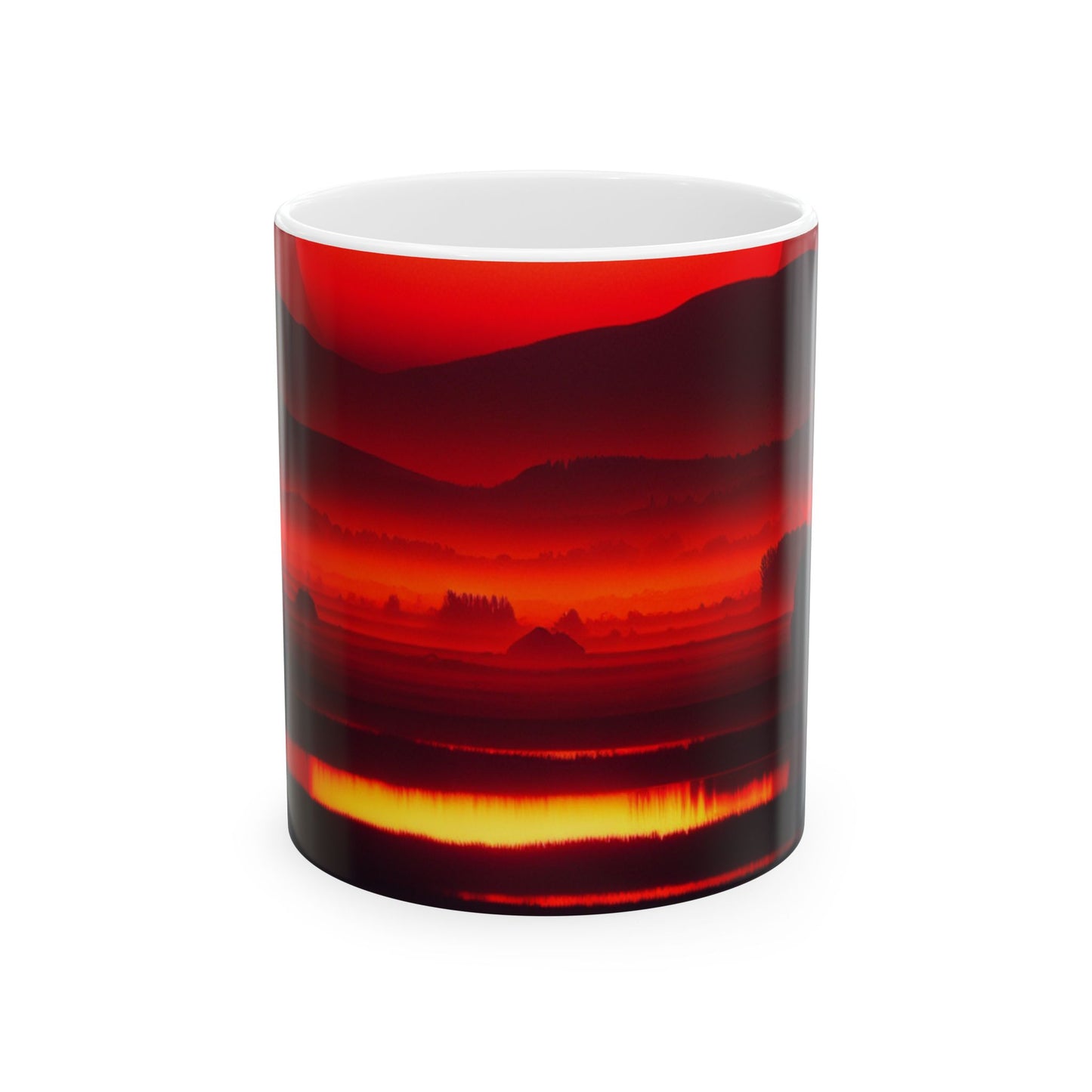 Red Sunset Mountain Ceramic Mug — Atmospheric Landscape Coffee Cup (11oz & 15oz)
