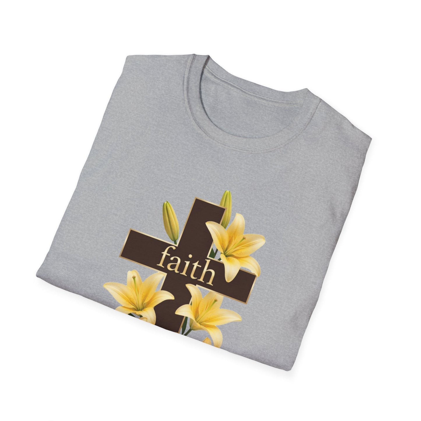 Faith Cross T‑Shirt with Yellow Lilies — Inspirational Christian Easter Tee
