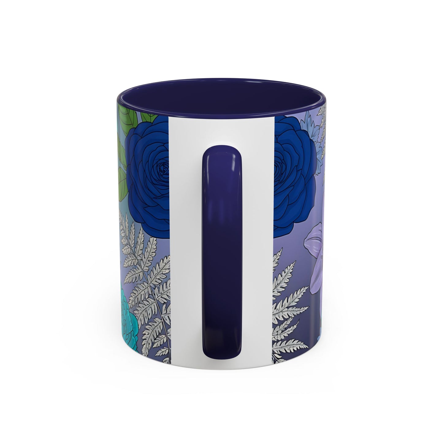 Floral Hydrangea Accent Coffee Mug — Teal & Lavender Botanical Drinkware