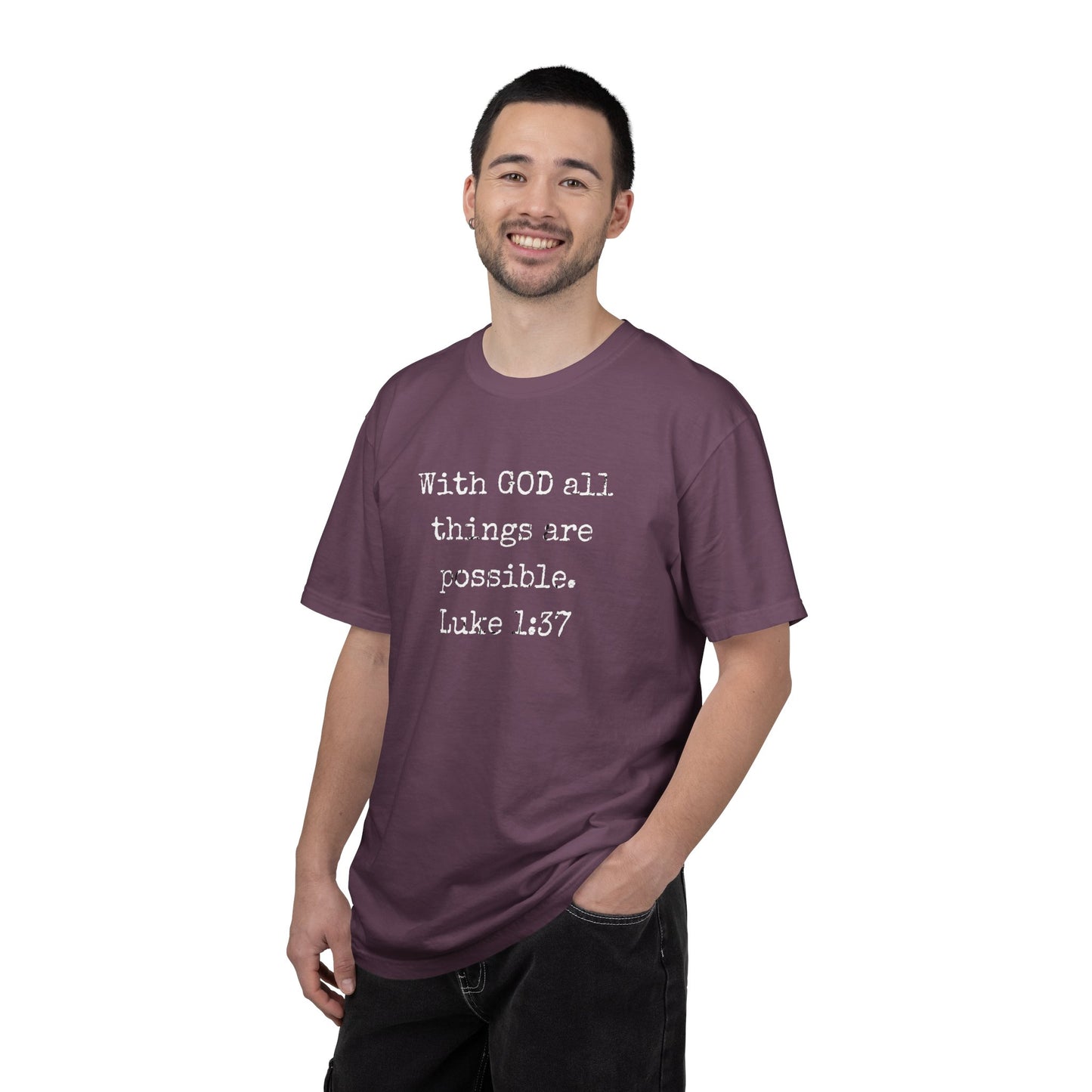 Luke 1:37 Bible Verse T-Shirt — "With GOD all things are possible" Faith Tee