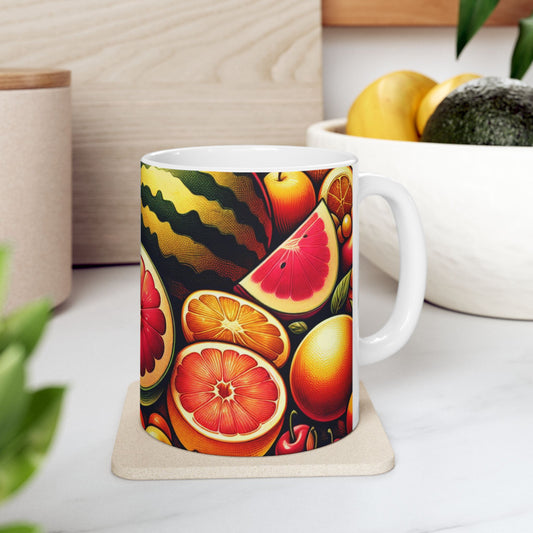 Vibrant Citrus & Watermelon Ceramic Mug — Colorful Fruit Pattern Coffee Cup (11oz/15oz)