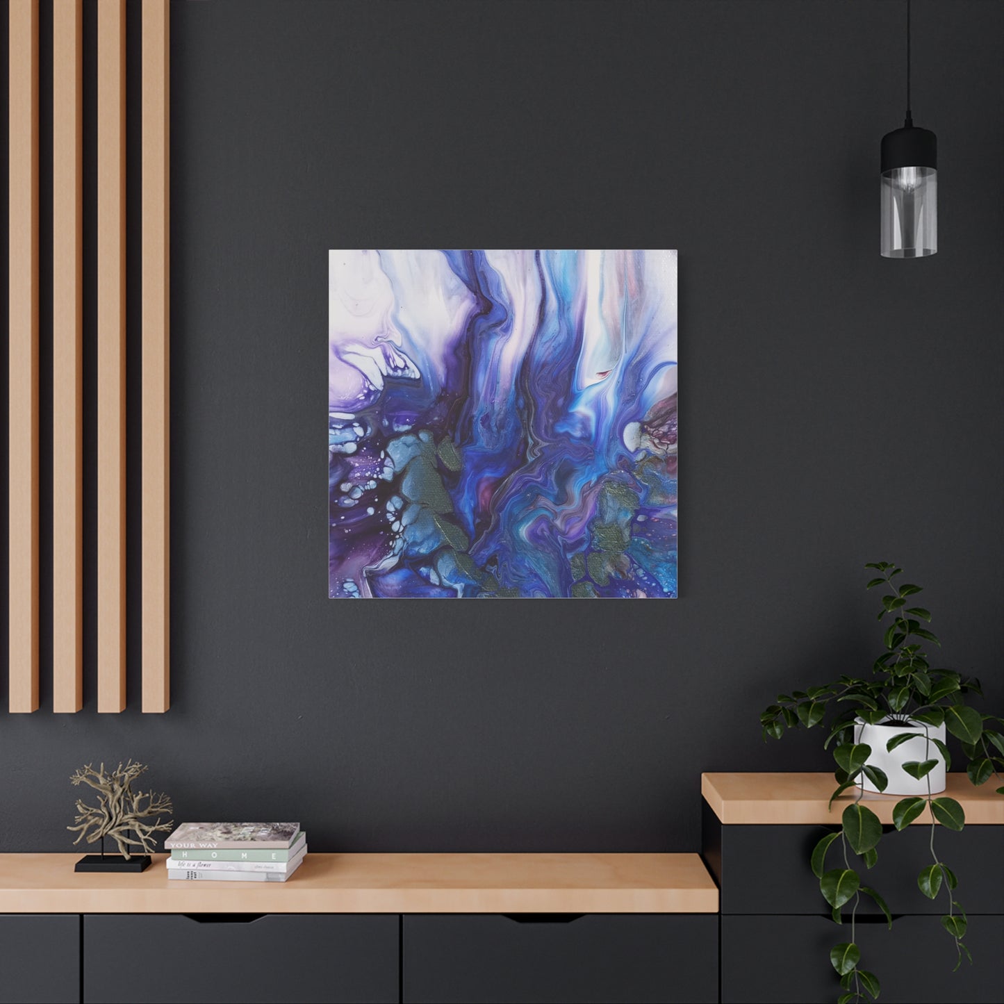 Abstract Ocean Blue Acrylic Pour Matte Canvas - Stretched Wall Art