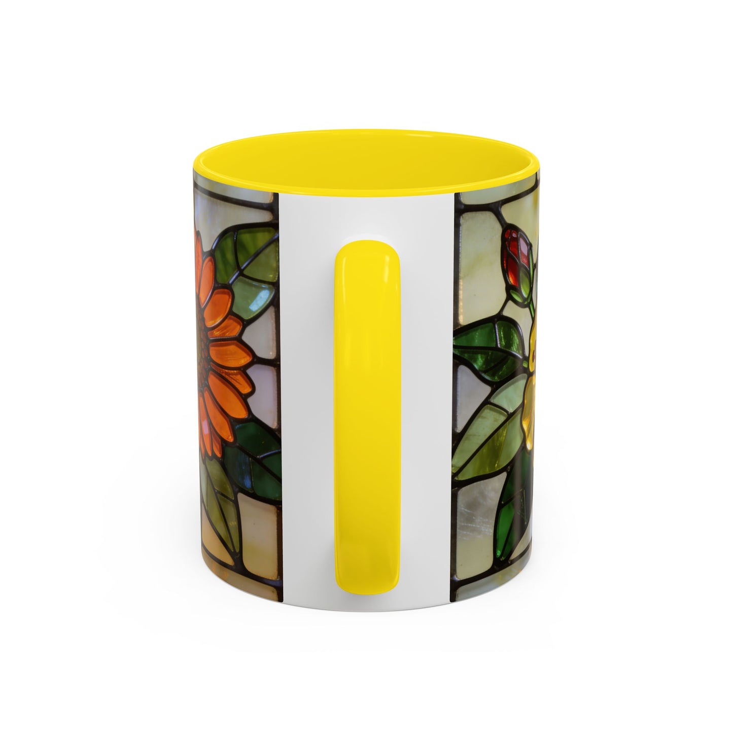 Floral Stained Glass Accent Coffee Mug – Hibiscus & Sunflower Design (11/15oz)