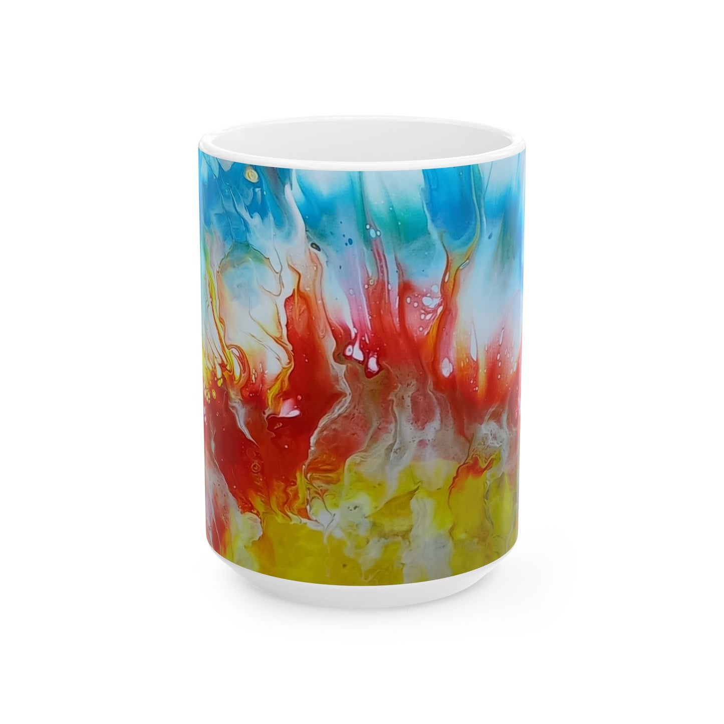 "The First Sunset" -  Earth Ceramic Mug - Acrylic Pouring Art Coffee Cup, 11oz, 15oz
