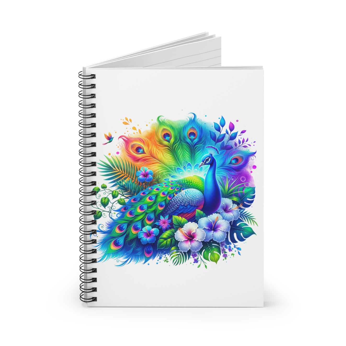 Colorful Peacock Spiral Notebook - Ruled Line - Perfect for Art Lovers and Floral Enthusiasts