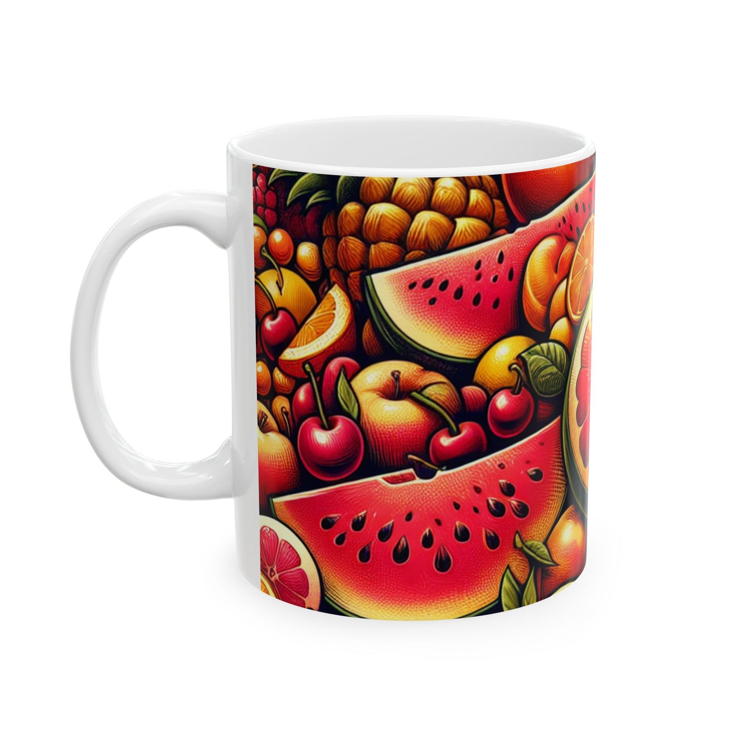 Vibrant Citrus & Watermelon Ceramic Mug — Colorful Fruit Pattern Coffee Cup (11oz/15oz)