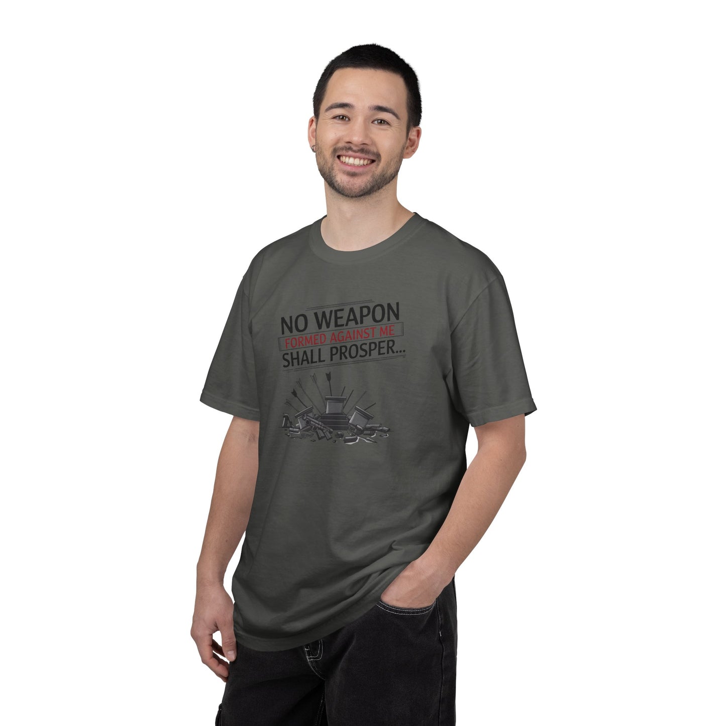 No Weapon Formed Against Me Shall Prosper T-Shirt — Isaiah 54:17 Christian Faith Tee