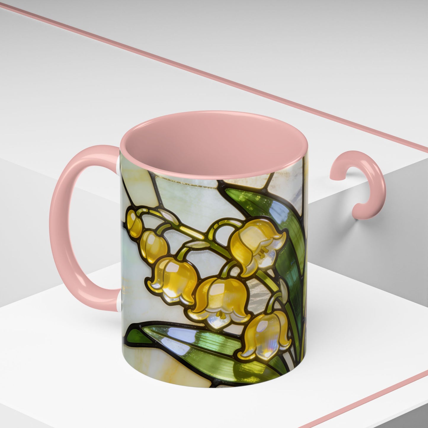 Stained Glass Lily of the Valley Accent Coffee Mug — Floral 11/15oz Gift