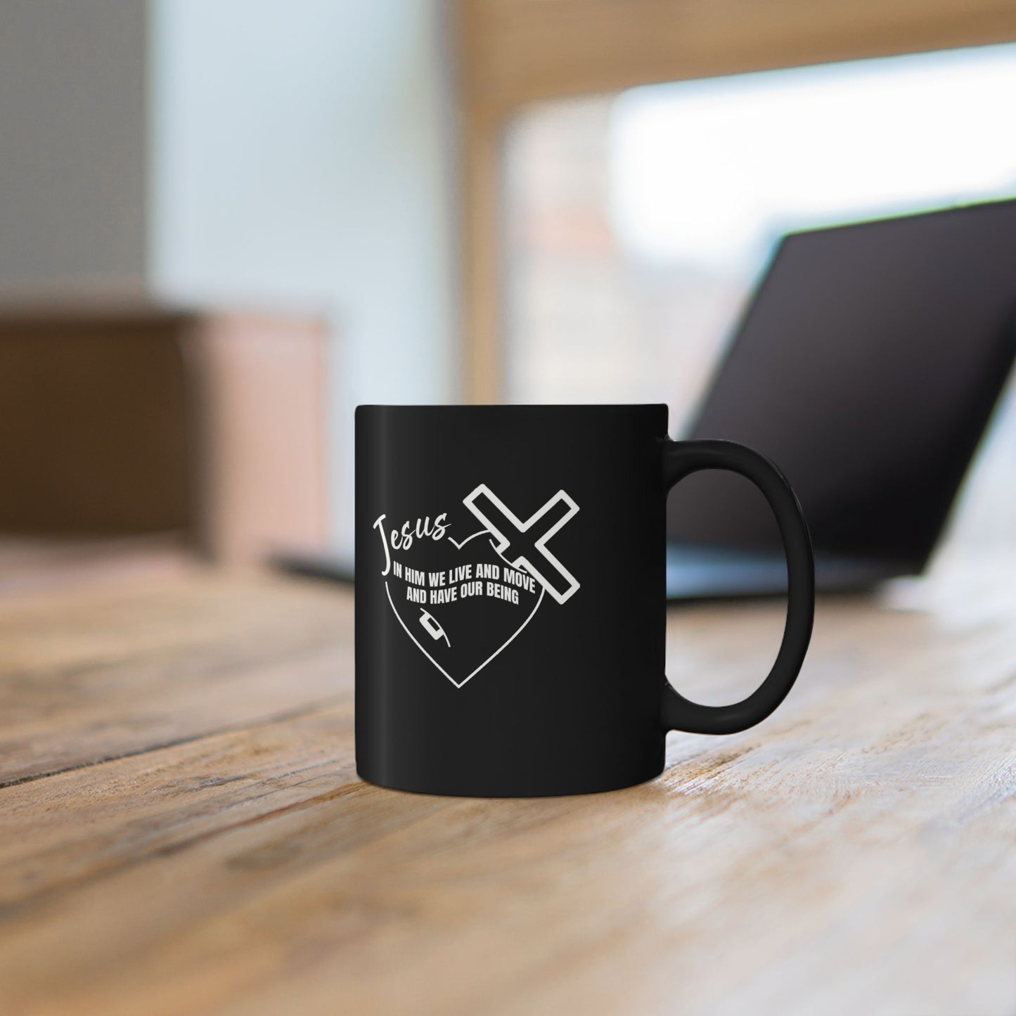 Inspirational Black Christian Mug - 11oz - Jesus Design for Faith and Motivation