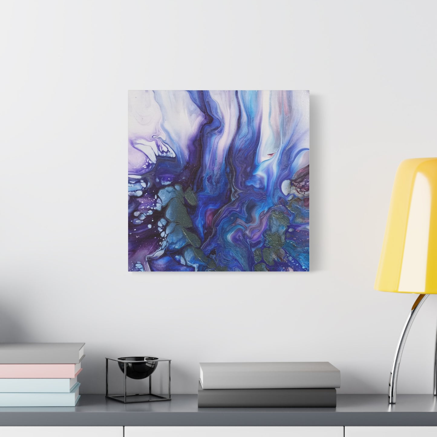 Abstract Ocean Blue Acrylic Pour Matte Canvas - Stretched Wall Art