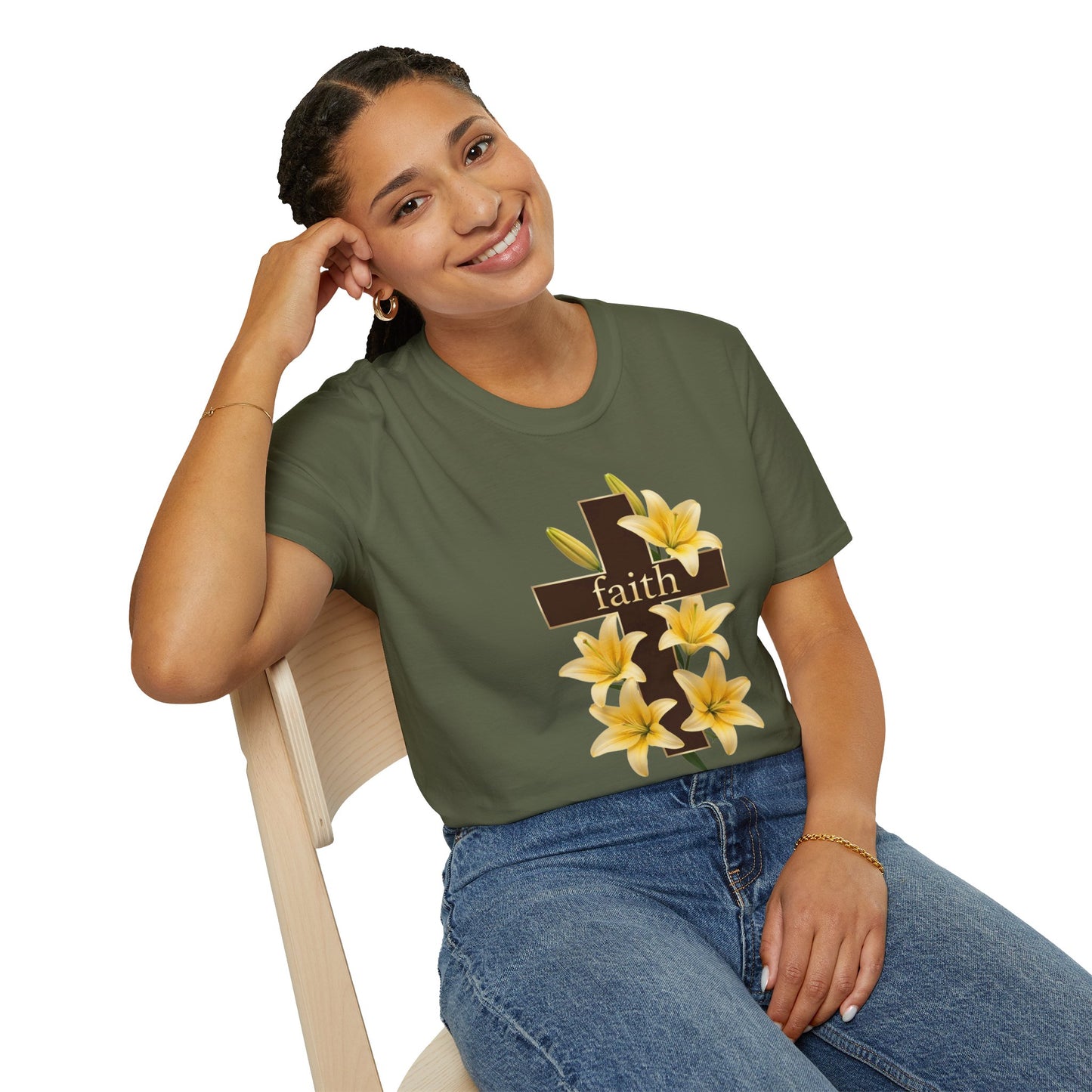 Faith Cross T‑Shirt with Yellow Lilies — Inspirational Christian Easter Tee