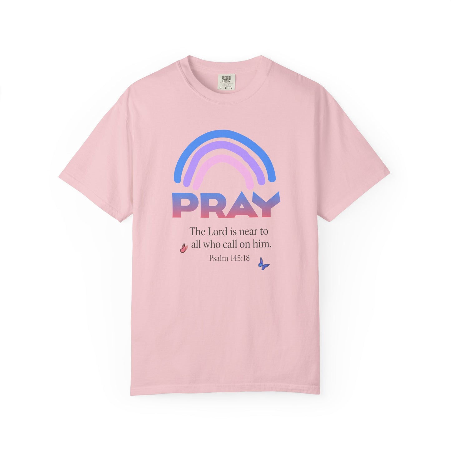 Prayer Rainbow T-Shirt — "PRAY" Psalm 145:18 Inspirational Christian Tee