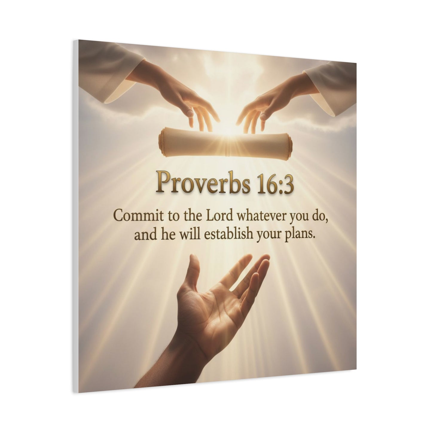 Proverbs 16:3 Canvas Print — "Commit to the Lord" Christian Wall Art, Motivational Faith Gift
