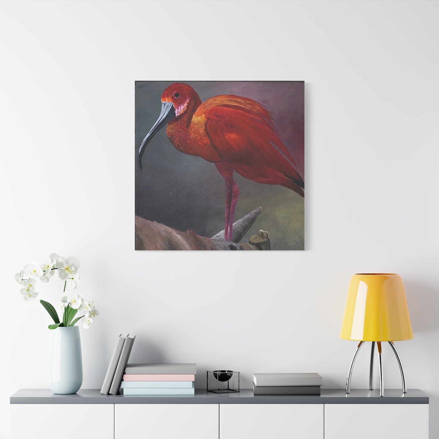 An acrylic painting - The Scarlet Ibis - Matte Canvas Art - Stretched 12"x12" Wall Decor