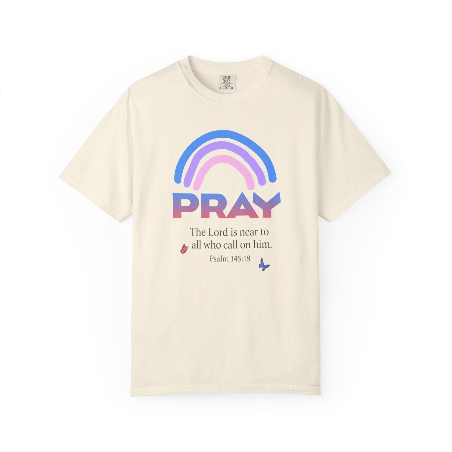 Prayer Rainbow T-Shirt — "PRAY" Psalm 145:18 Inspirational Christian Tee