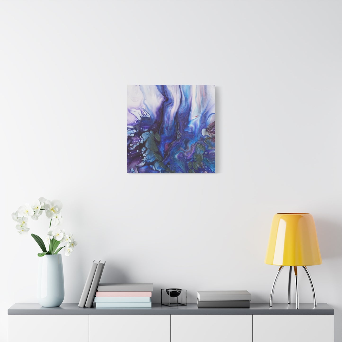 Abstract Ocean Blue Acrylic Pour Matte Canvas - Stretched Wall Art