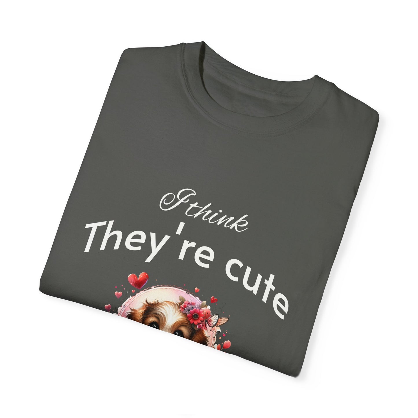 Cute Puppy Love adorned with hearts and beautiful flowers Unisex Garment-Dyed T-Shirt - Perfect for Dog Lovers