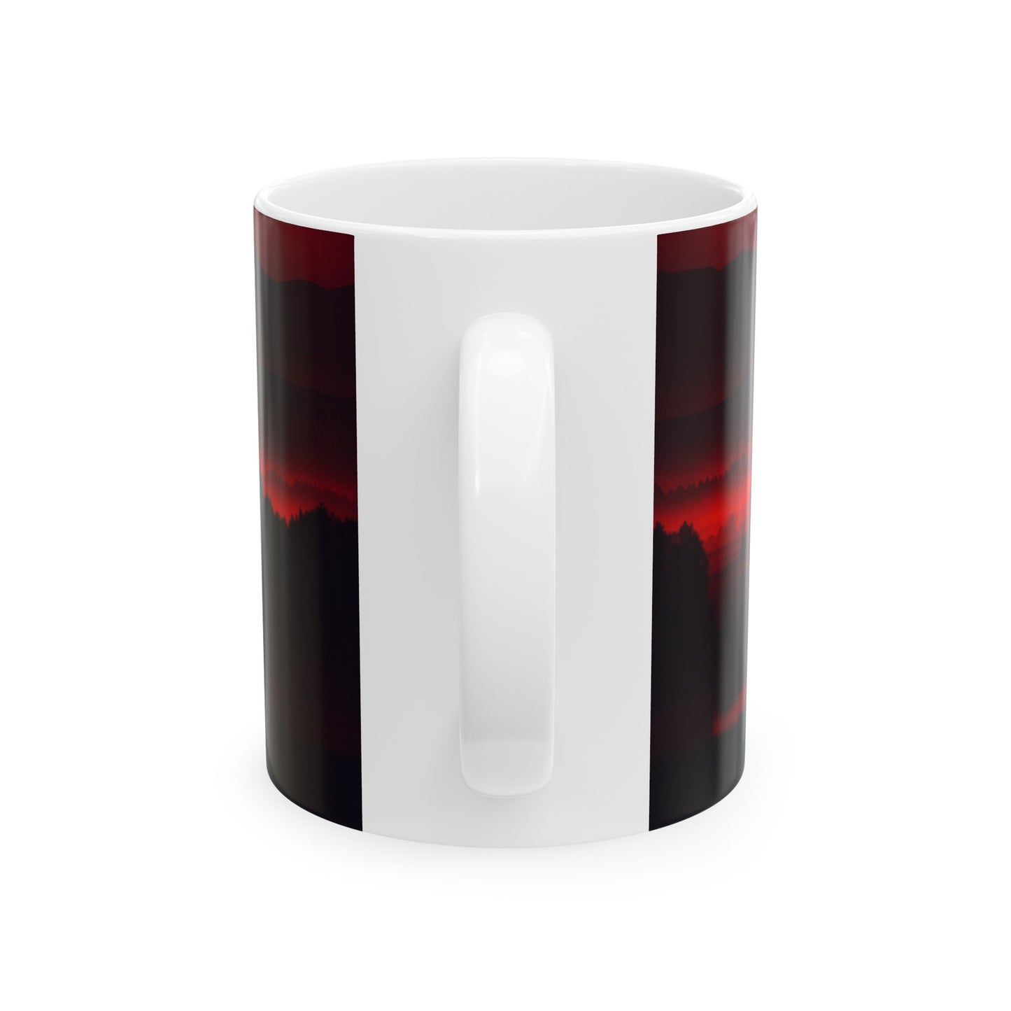 Red Sunset Mountain Ceramic Mug — Atmospheric Landscape Coffee Cup (11oz & 15oz)