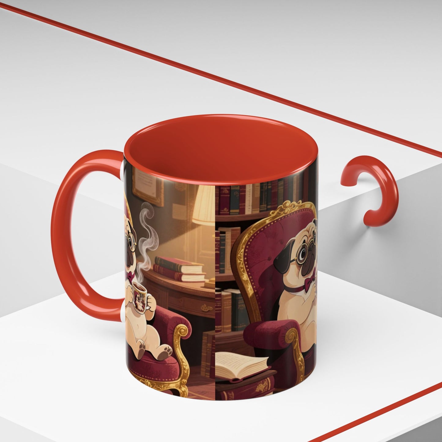 Pug in Armchair Coffee Mug — Cozy Literary Tea & Coffee Cup (11/15oz)