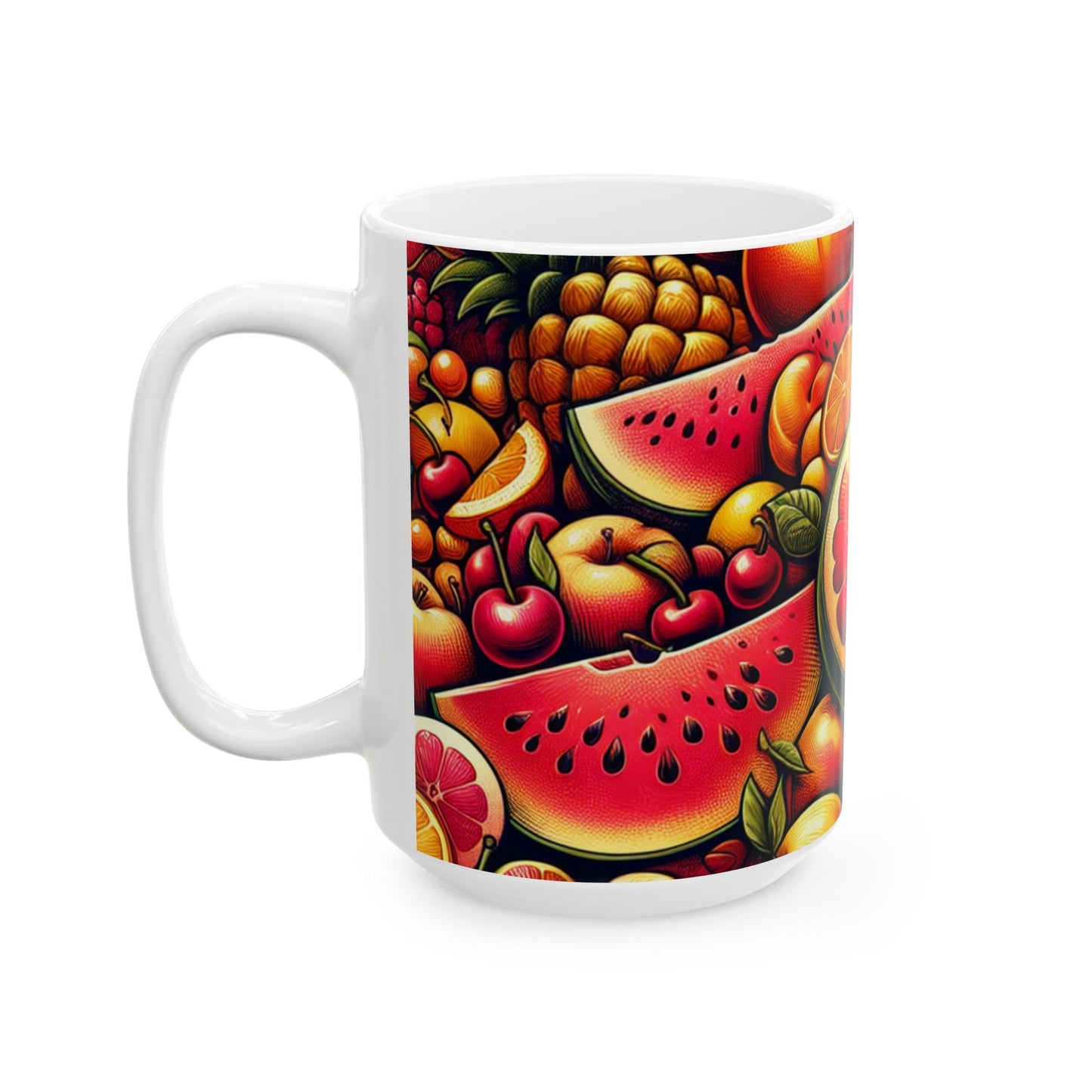 Vibrant Citrus & Watermelon Ceramic Mug — Colorful Fruit Pattern Coffee Cup (11oz/15oz)