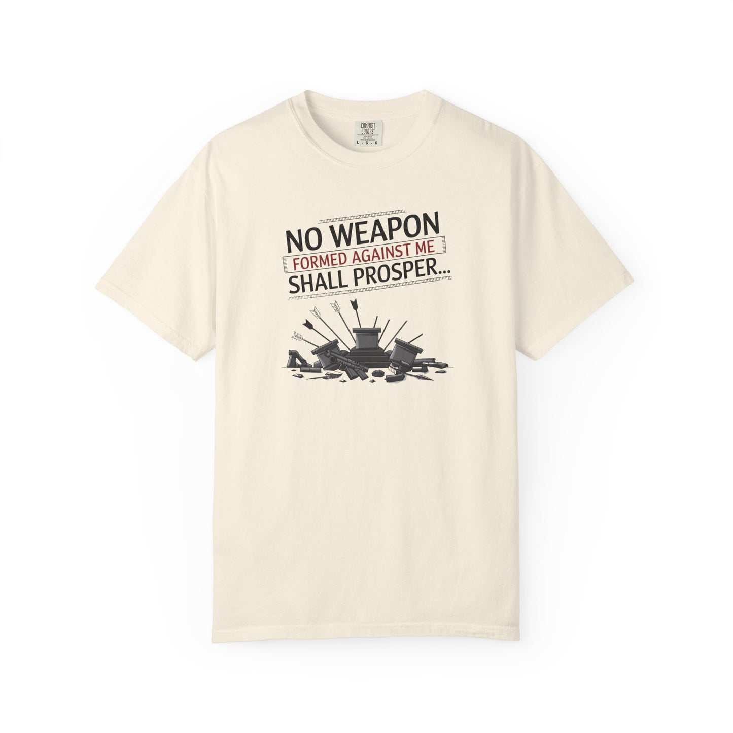 No Weapon Formed Against Me Shall Prosper T-Shirt — Isaiah 54:17 Christian Faith Tee