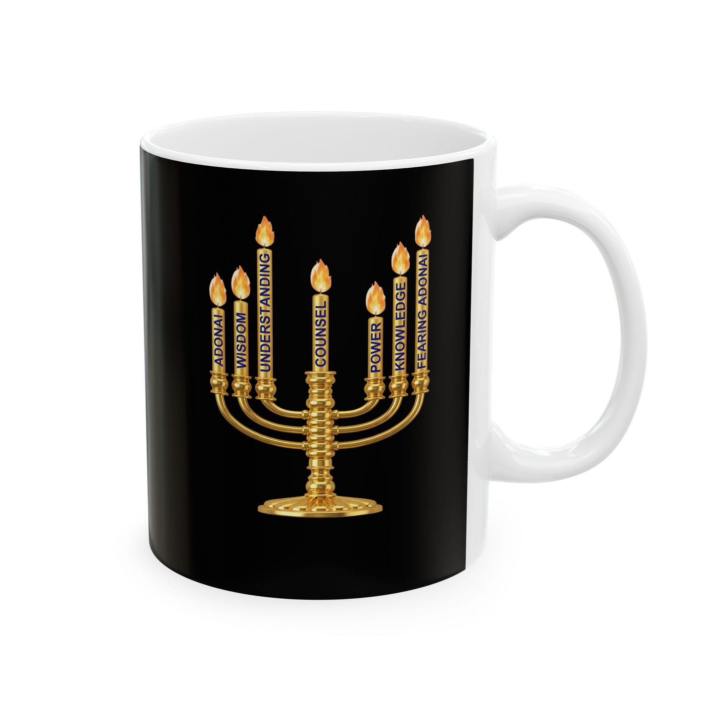 Ceramic Faith Inspired Mug — Metallic Gold Menorah Design (11oz, 15oz)