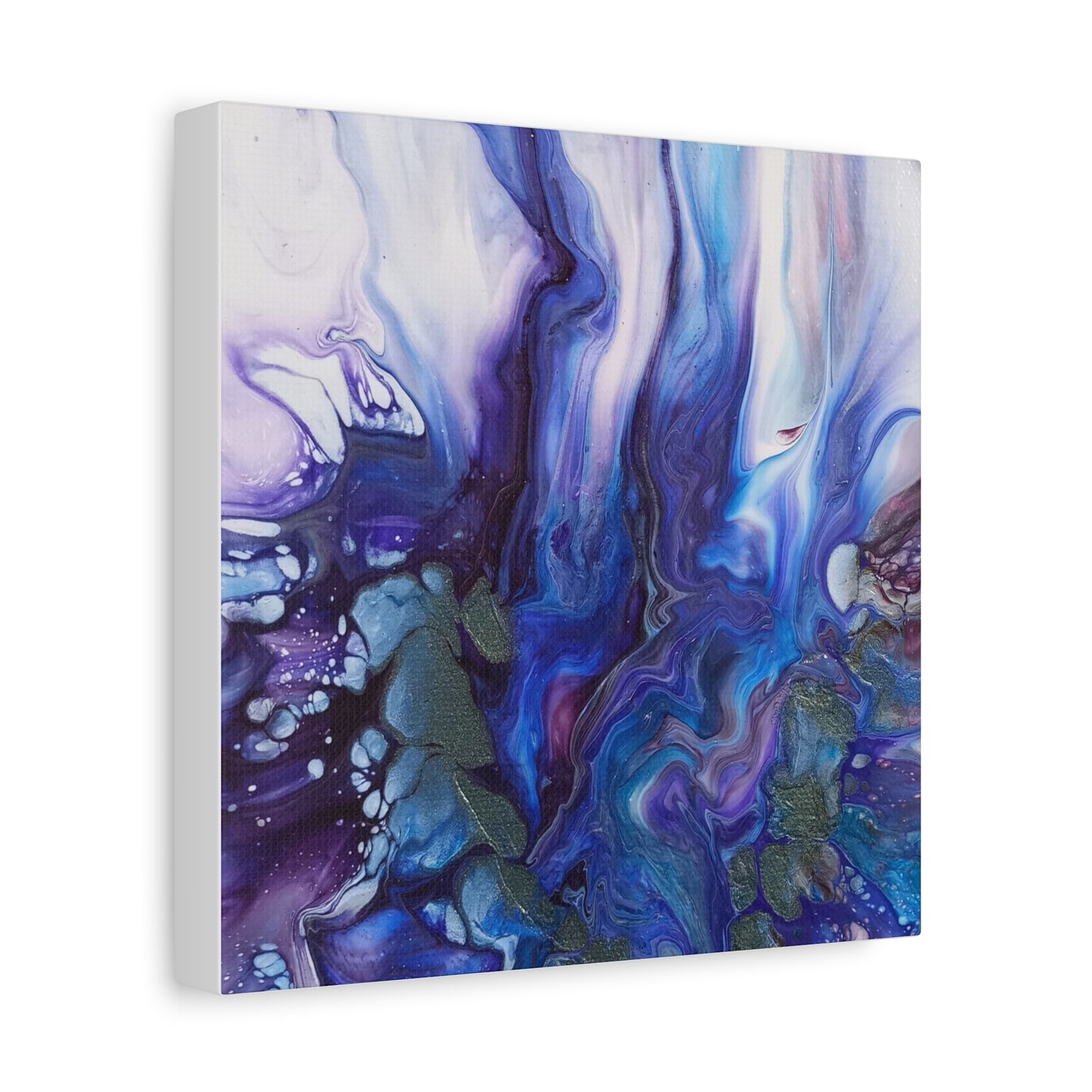 Abstract Ocean Blue Acrylic Pour Matte Canvas - Stretched Wall Art