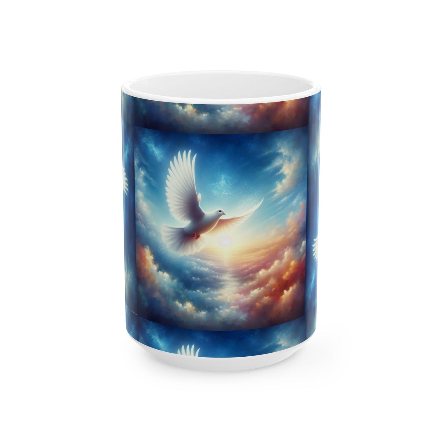 Dove in Sunrise Sky Ceramic Mug — Inspirational Faith & Sympathy Gift (11oz & 15oz)