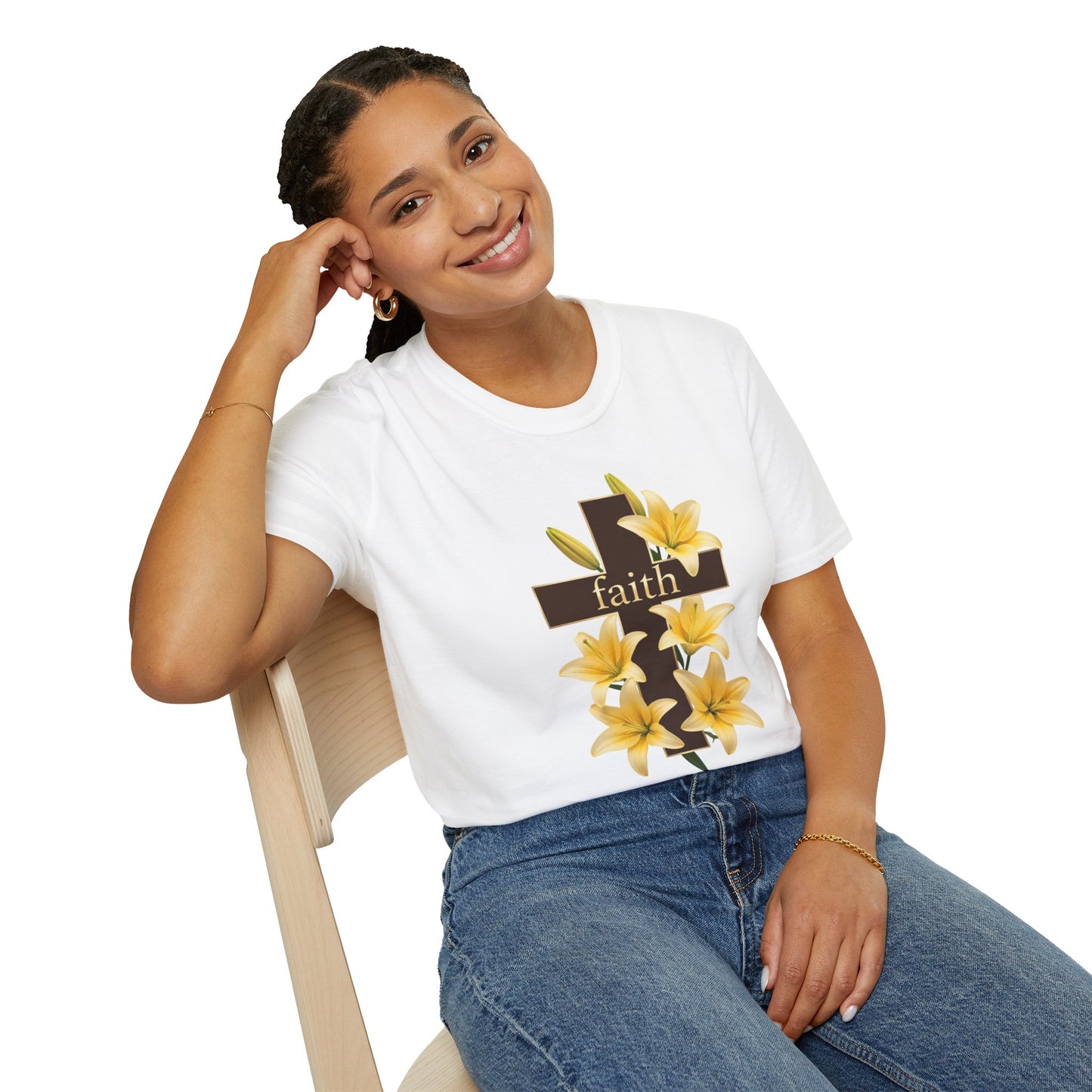 Faith Cross T‑Shirt with Yellow Lilies — Inspirational Christian Easter Tee