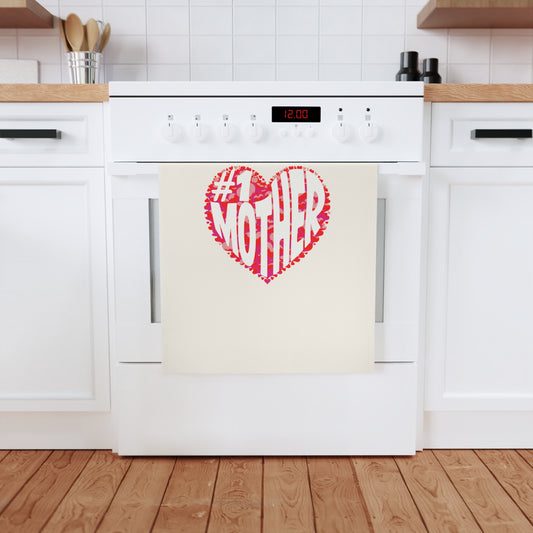 #1 Mother Cotton Tea Towel - Heart Design, Perfect Gift for Mom