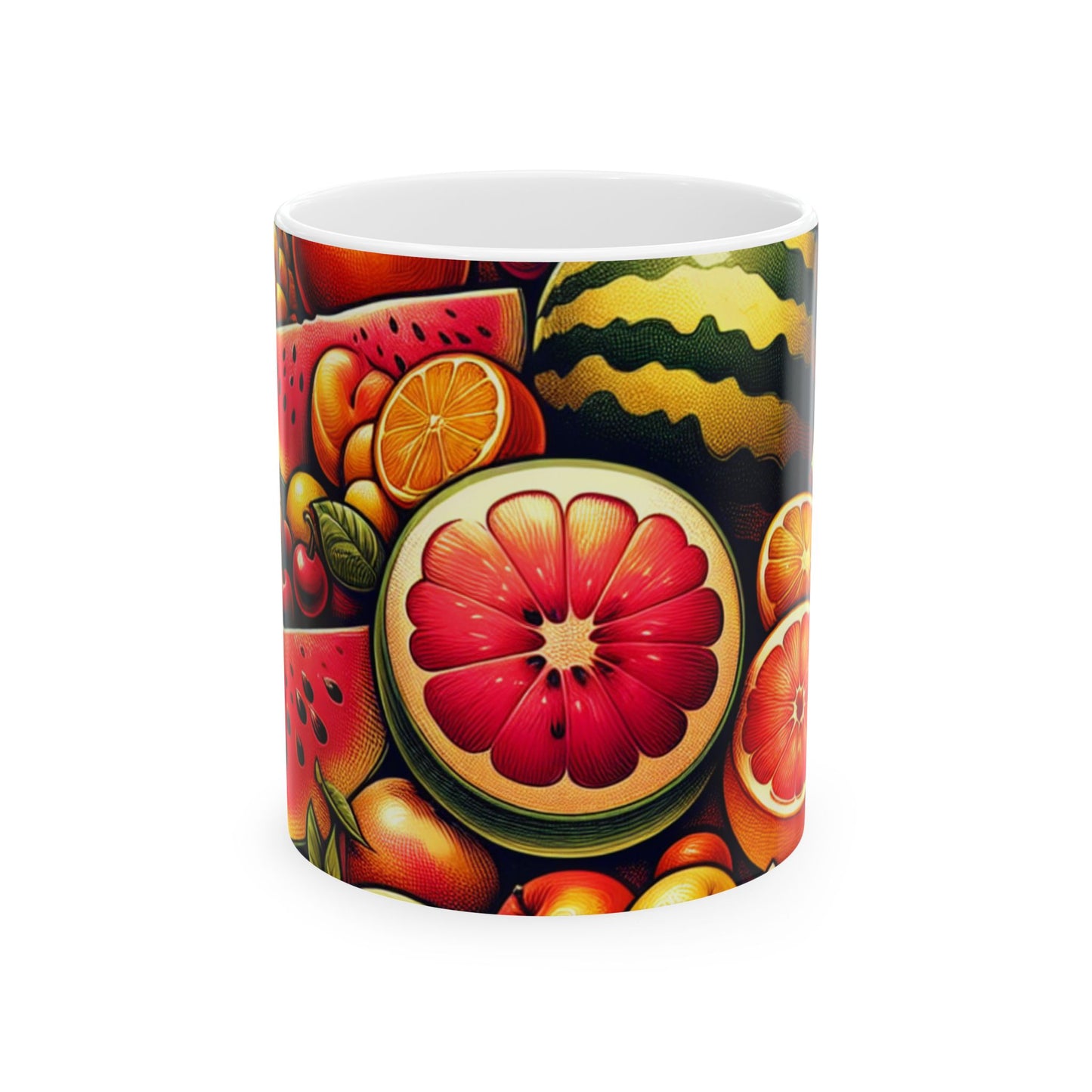 Vibrant Citrus & Watermelon Ceramic Mug — Colorful Fruit Pattern Coffee Cup (11oz/15oz)