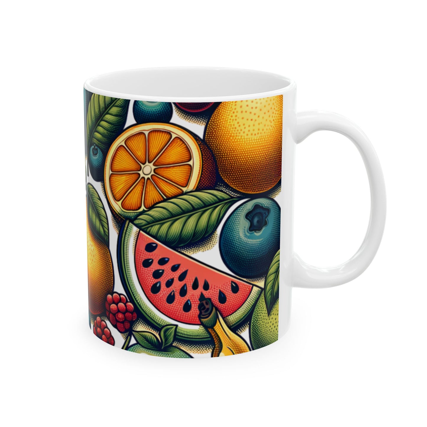 Fruit Pattern Ceramic Mug — Colorful Citrus & Berries 11oz/15oz