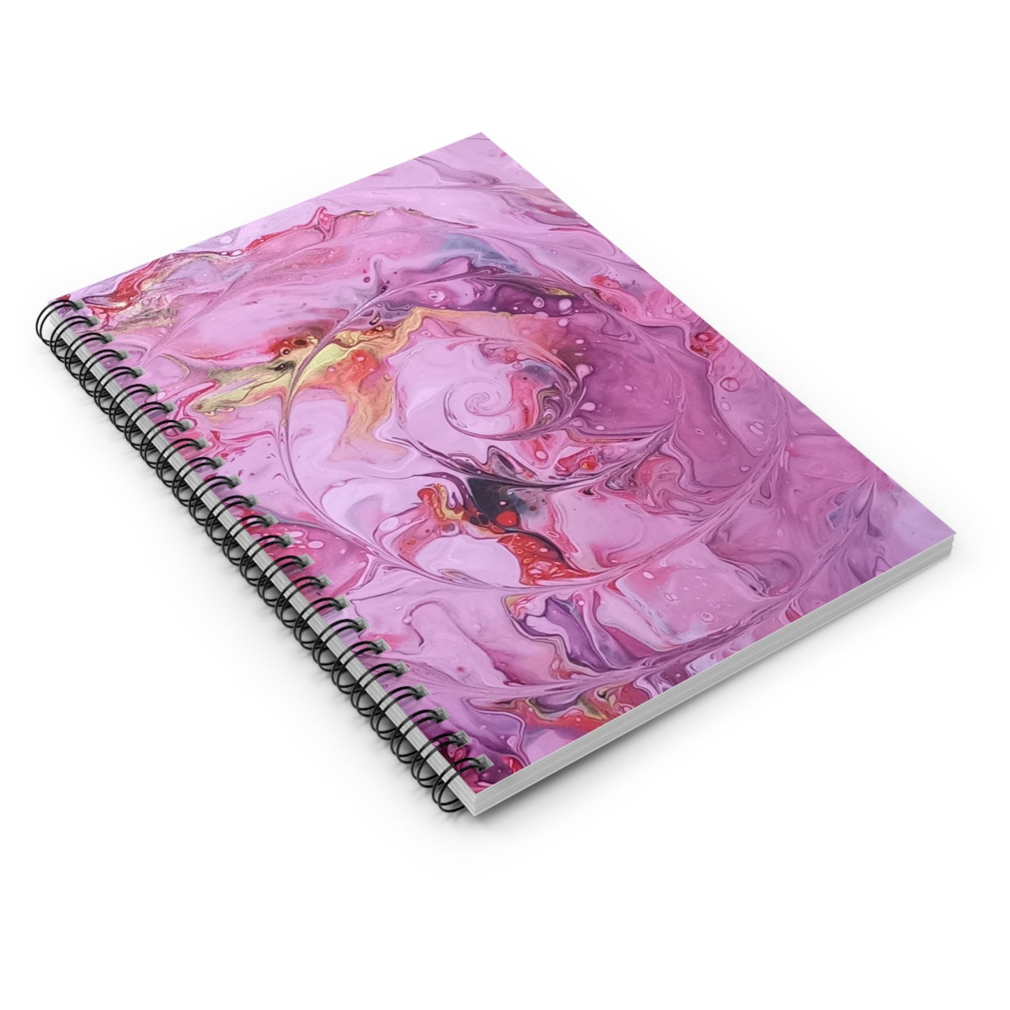 Pink Acrylic Pouring Painting Spiral Notebook - Ruled Line