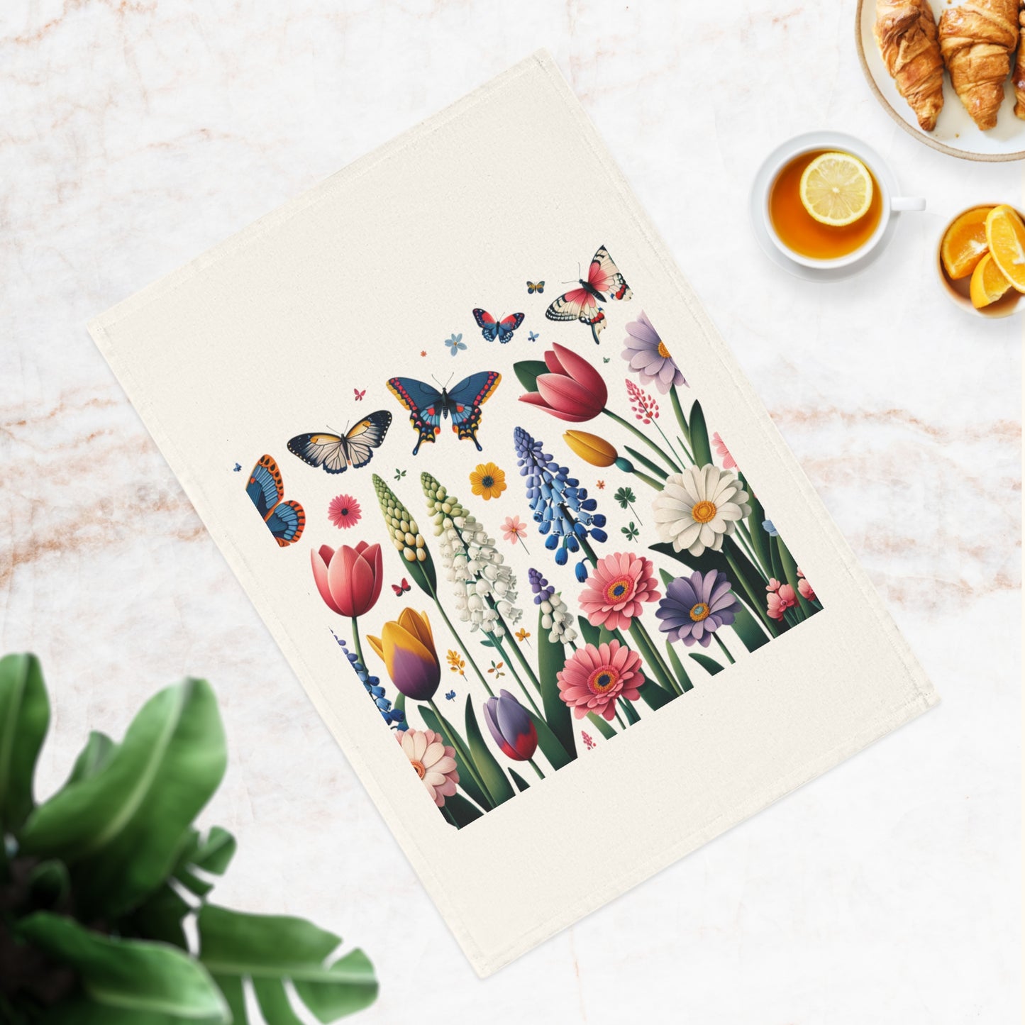 Floral Butterfly Cotton Tea Towel - Perfect for Spring Decor and Gifts