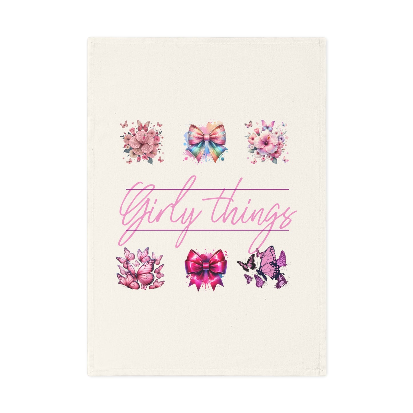 Girly Things Cotton Tea Towel - Floral and Bow Design