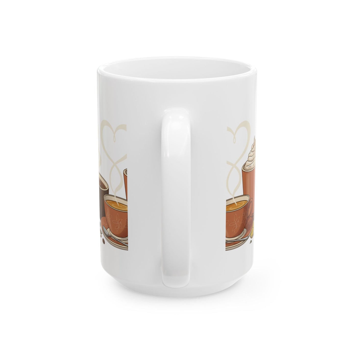 Coffee Lovers Mug - Trio of Hot Drinks Illustration (11oz, 15oz)