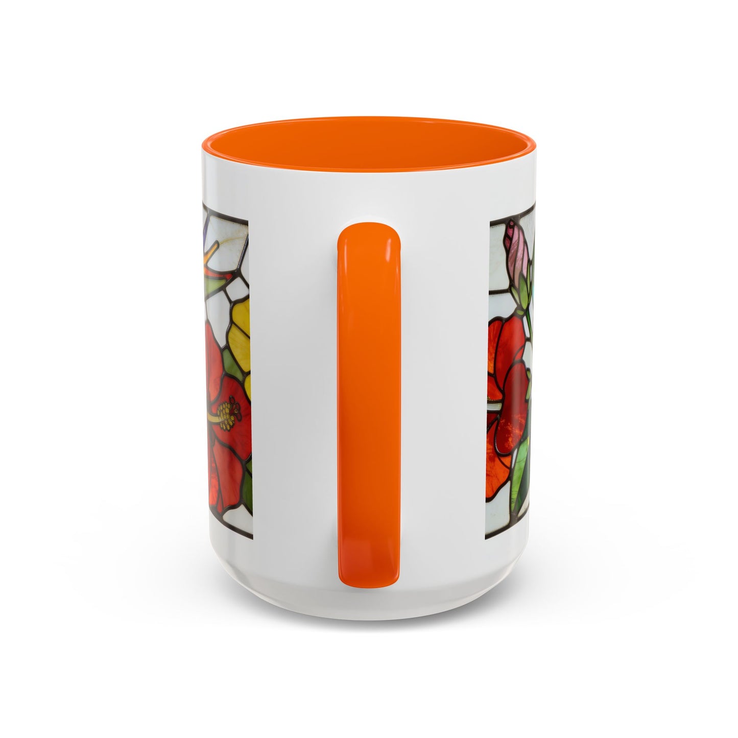 Stained Glass Tropical Flower Coffee Mug — Hibiscus & Bird of Paradise Accent Mug