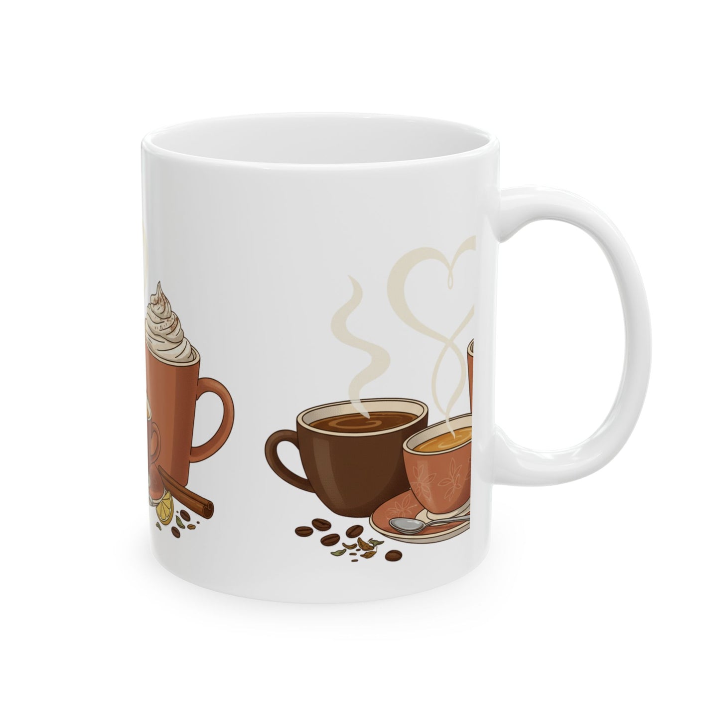 Coffee Lovers Mug - Trio of Hot Drinks Illustration (11oz, 15oz)
