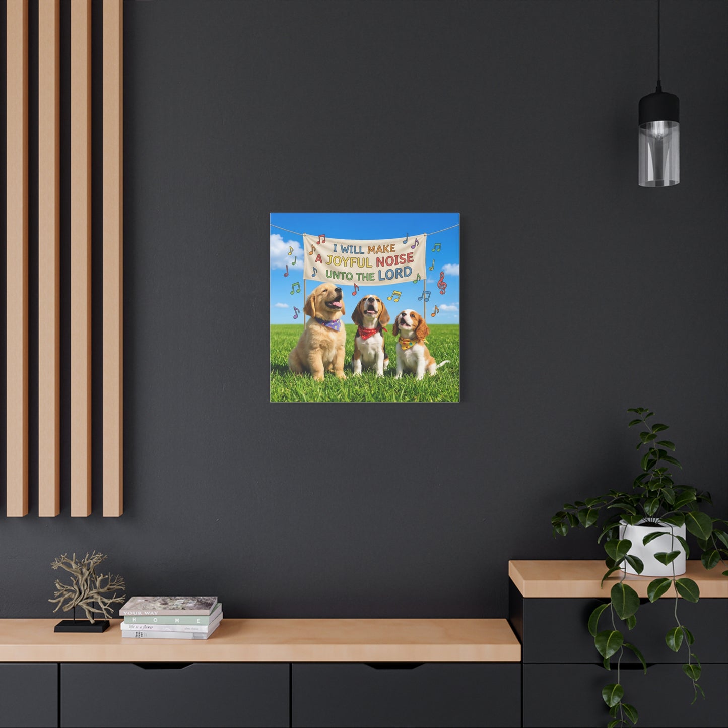 Joyful Noise Puppies Canvas Wall Art — Religious Christian Bible Verse 'I Will Make A Joyful Noise Unto The Lord'
