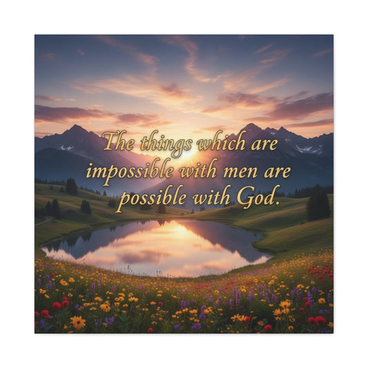 Scenic landscape with mountains, lake, and flowers with inspirational quote.