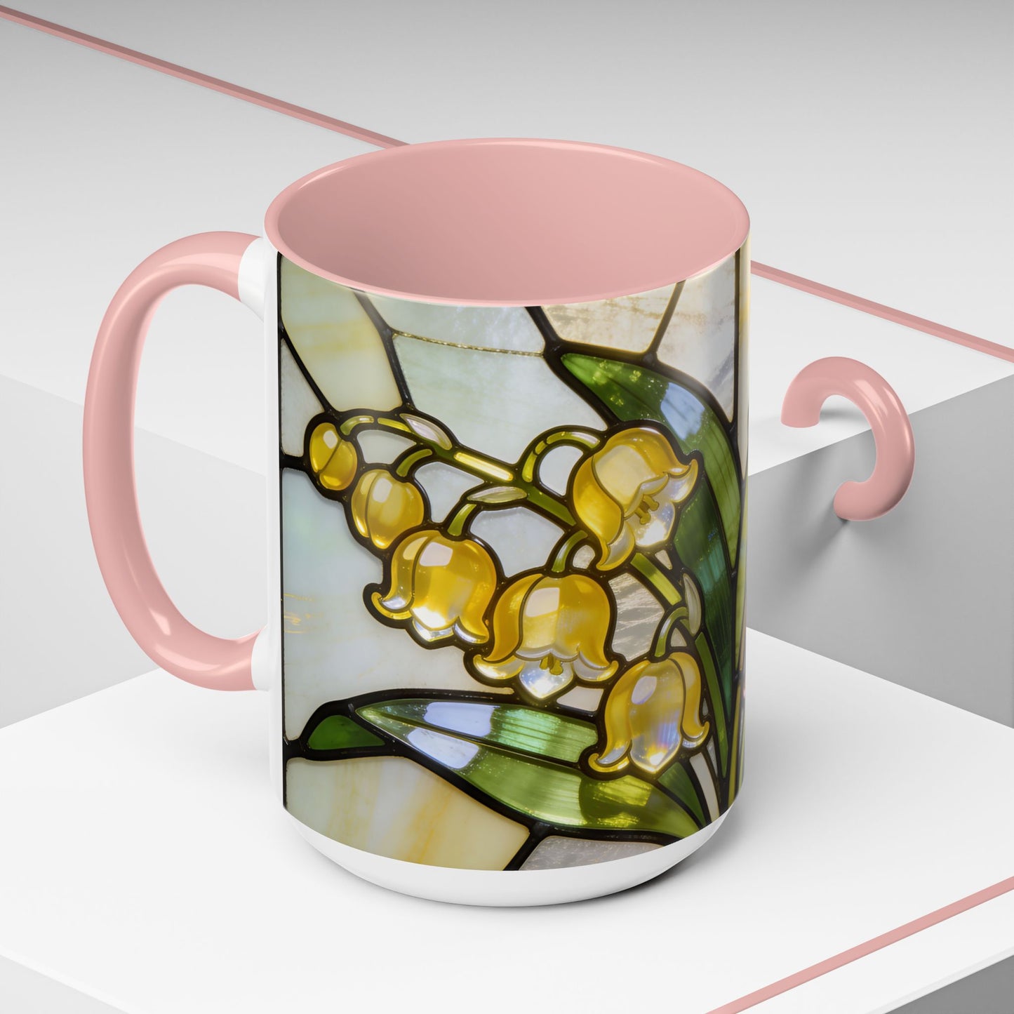 Stained Glass Lily of the Valley Accent Coffee Mug — Floral 11/15oz Gift